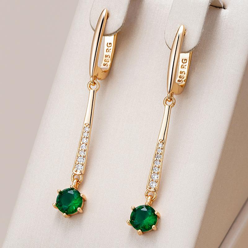 Kienl Simple Green Natural Zircon Drop Earring For Women Luxury  Rose Gold Color Long Earring High Quality Daily Jewelry