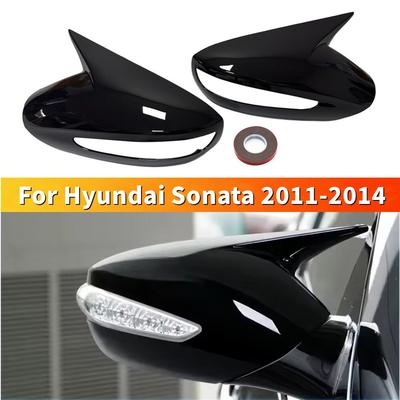 For Hyundai Sonata 2011-2014 ABS Plastic Car Rearview Side Mirror Cover Wing Cap Exterior Door Trim Adhesive Sticker Gloss Black