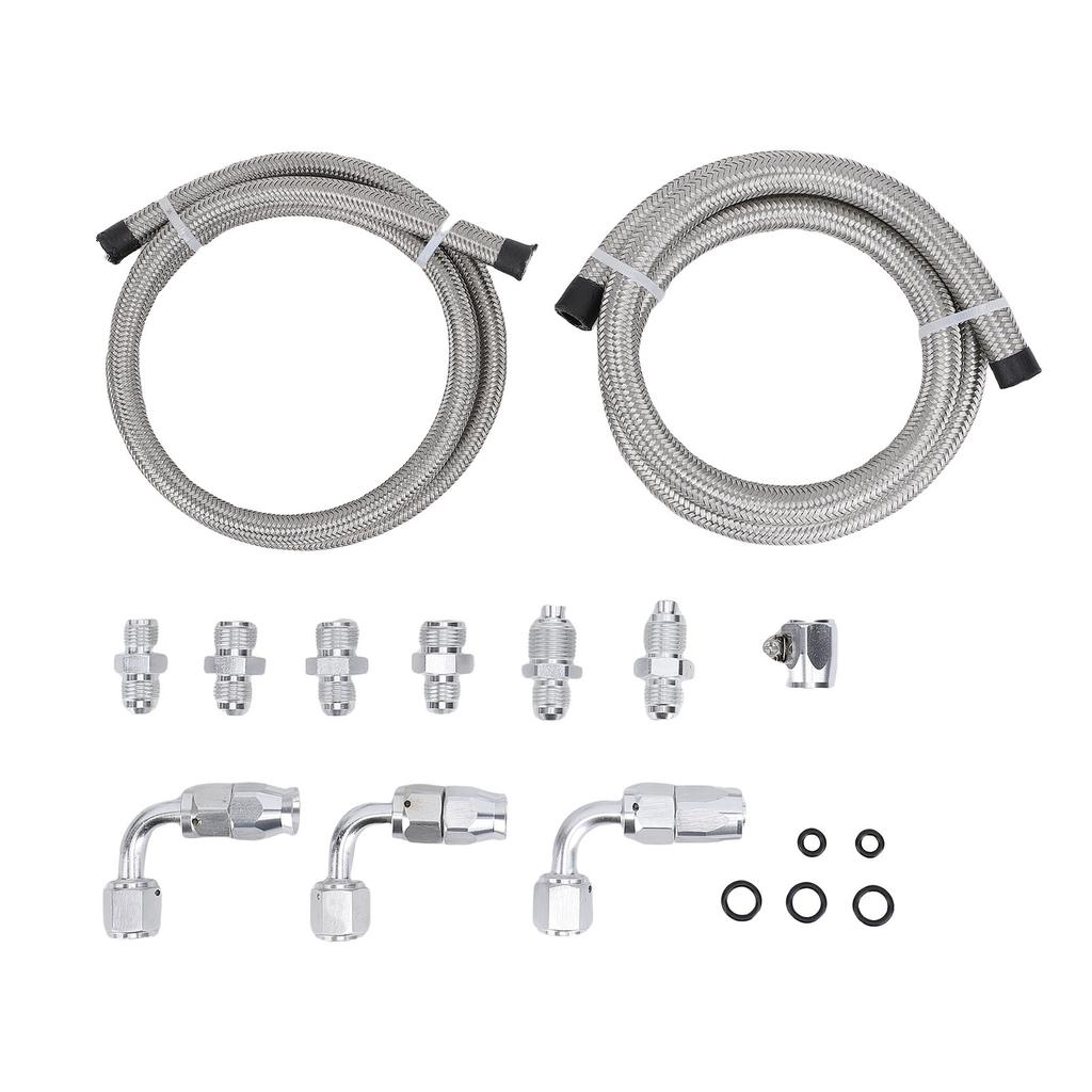 25 Inch 6AN Power Steering Pump Hose Kit Nylon Stainless Steel Waterproofing Replacement for C10 LS Swap Connects Type 2
