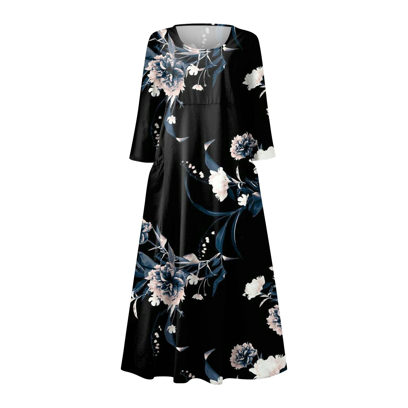 Женское повседневное удобное хлопковое карманное платье с цветочным принтом и рукавами — фото 4