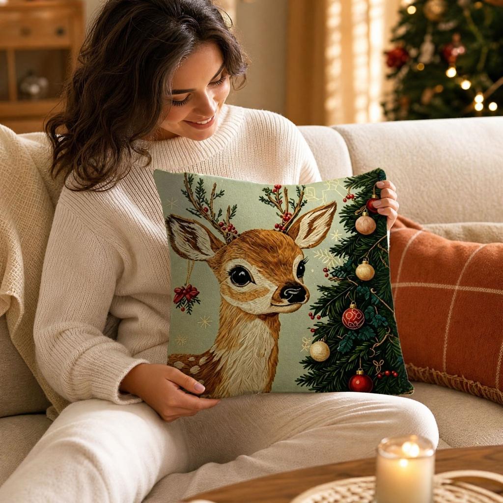 Plush Christmas Printed Decorative Sofa Throw Cover for Holiday Festive Home Decor