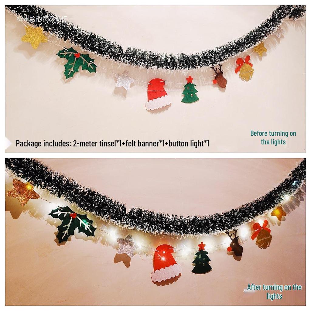 Christmas Ribbon Garland & Ornaments: Rattan, Leaves, Snowflakes & Tinsel for Decoration