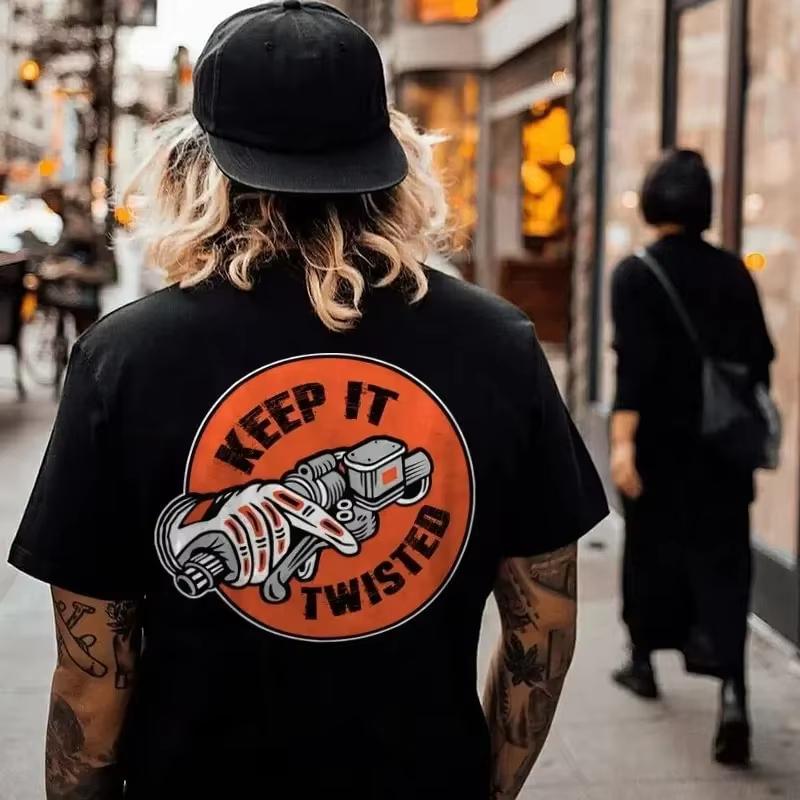 

2025 Мотоциклетная Татуировка Графическая Футболка Мужская Женская KEEP IT TWISTED Принт Рукоятки Мотоцикла Футболка для Мужчин Панк Уличная Одежда Винтажный Топ S