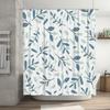 Modern Bathroom Shower Curtain Set Blue Leaves Print, Waterproof Fabric with Hook Rings Decorative Window Hanging Liner for Home