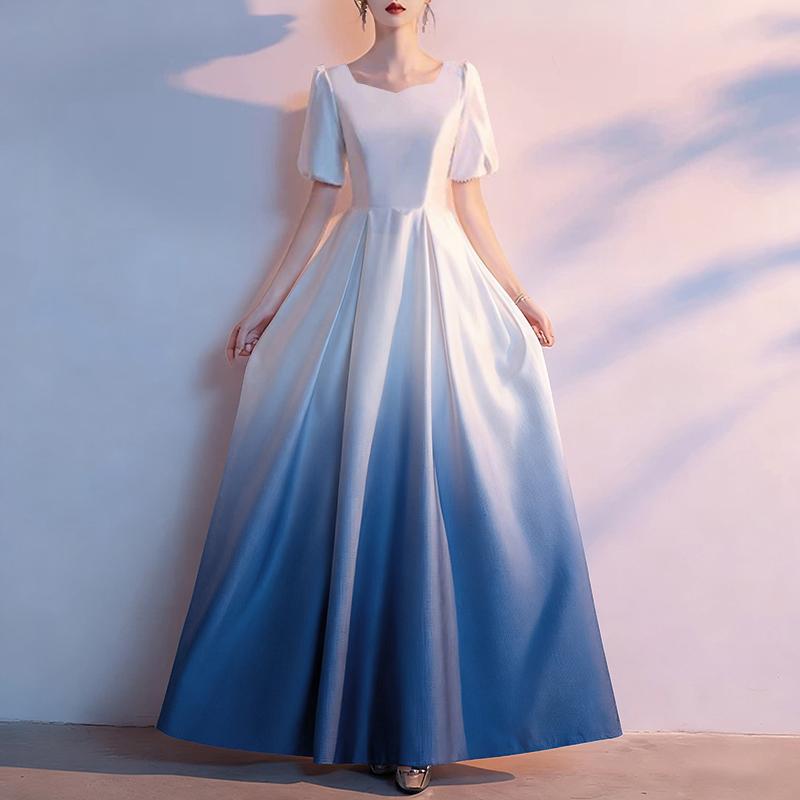 

ZANZEA Женское элегантное повседневное летнее длинное платье с квадратным вырезом и коротким рукавом, с принтом-тай-дай S синий