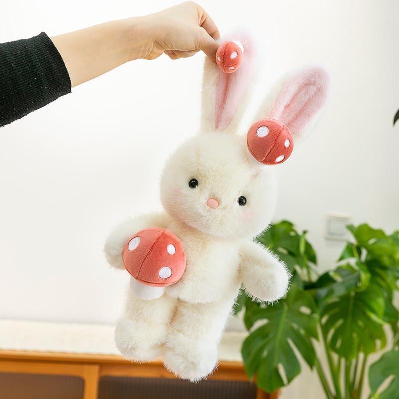 Plush Mushroom Rabbit Toy Embroidered Animal Cushion For Girls Gift Celebration