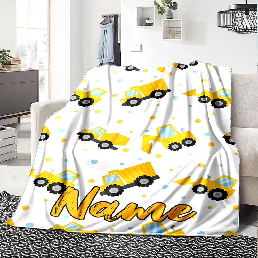 Custom Name excavator Theme Printed Blanket - Perfect for Couch, Bed, Travel & Outdoor Use | Machine Washable, Cozy & Durable.