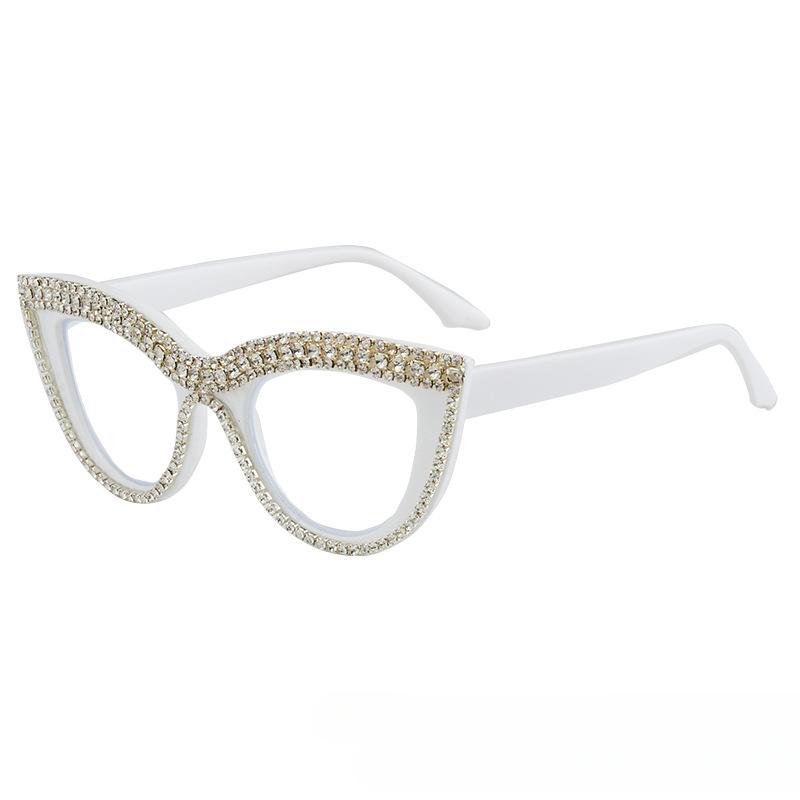 Men Anti Blue Light Far Sight Eyeglasses Cat Eye Diamond Studded Reading Glasses Women Presbyopia Glasses
