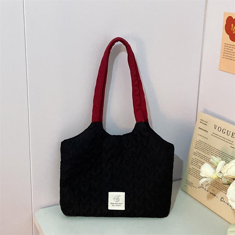 

Simple Quilted Love Women s Shoulder Bag Sweet Casual Girls Book Tote Bags Solid Color Large Capacity Female Handbags Purse