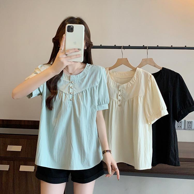 2026 Summer Plus Size Women s Korean Style Pleated Patchwork Slimming Shirt Top 3XL зелёный