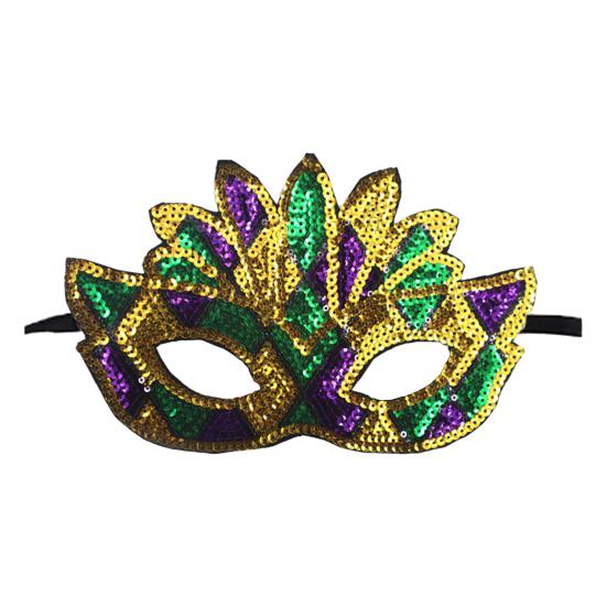 Purple Green Yellow Sequin Mardi Gras Masque Masquerade Venetian Carnival Half Face Masque