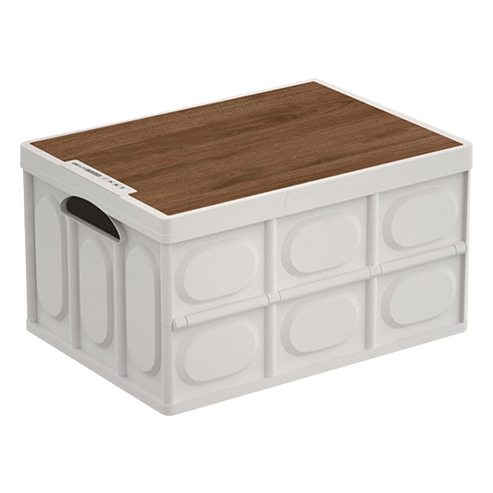 Outdoor Portable Folding Camping Storage Box with Wooden Cover Foldable Storage Bin Plastic for Camping Car Storage Home Sorting