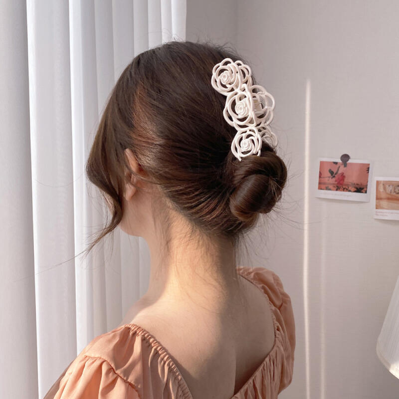 Rose flower hair clip updo hairpin pink