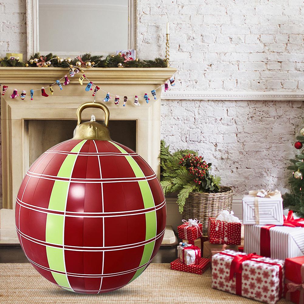 PVC Inflatable Christmas Decorated Ball Ornaments 60cm Inflatable Decorative Ball Outdoor Decoration for Outside Yard Lawn Porch