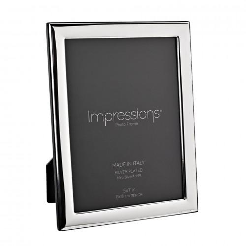 Impressions 999 Silver Narrow Smooth Photo Frame 5 x 7 Wood Back Made In Italy