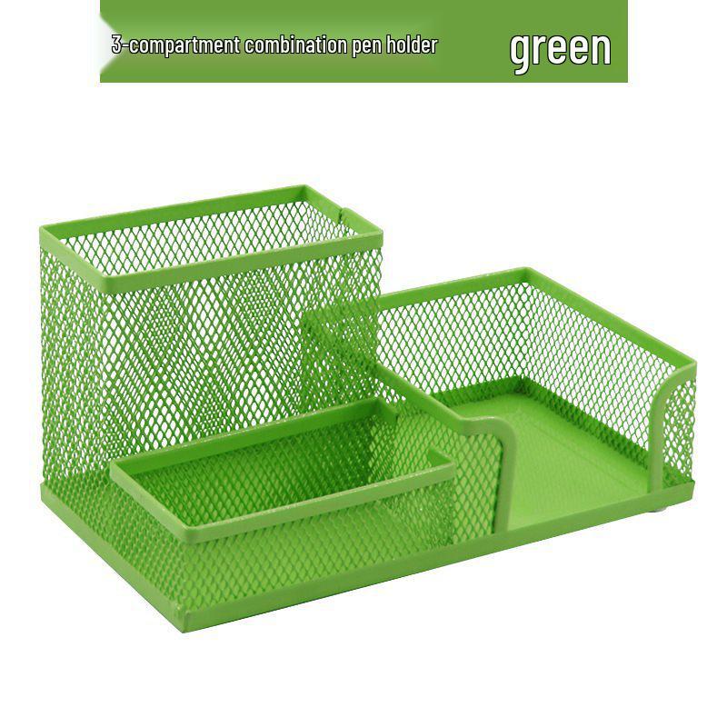 Creative Three-Compartment Metal Office Pen Holder