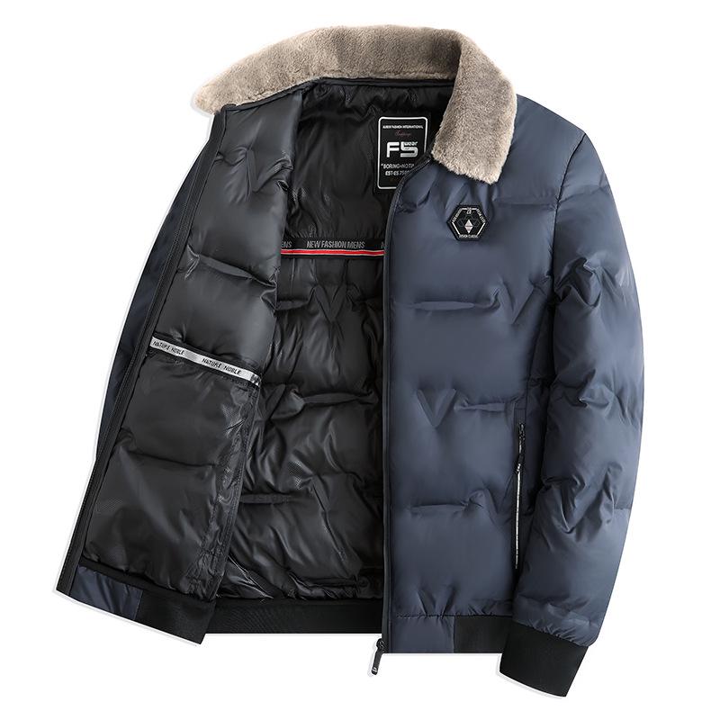 Men's 2025 European-Style Winter Jacket - Warm, Thick, Versatile Short Cotton with Fur Collar