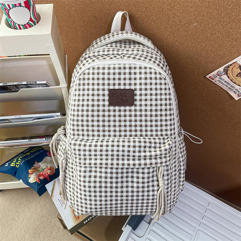 Клетчатый женский дорожный рюкзак Студенческая школьная сумка белый