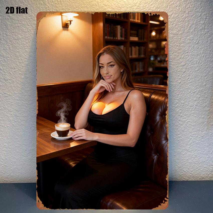 pc Metal Sign Retro Cafe Style Heartwarming Moments of Women And Iconic Figure Suitable for Living Room Game Room Wall De