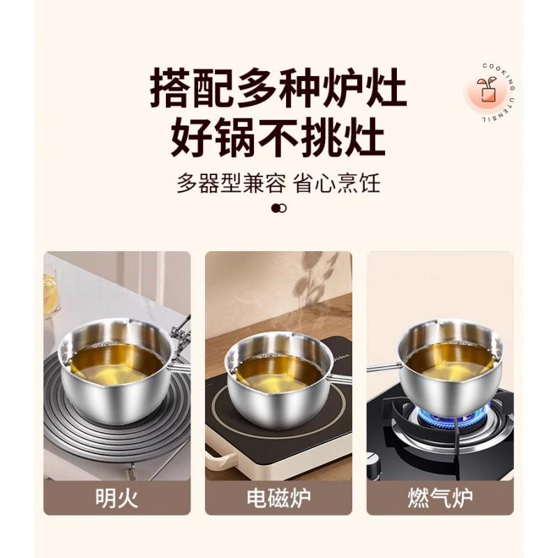 Stainless Steel Mini Oil Pouring Pot With Long Wooden Handle Heat Resistant Small Cooking Pan Home Kitchen Use