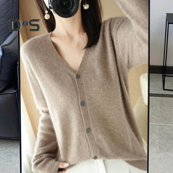 Women Knitting Sweater V-Neck Long Sleeve Button Down Sweater Cardigan Solid Color Loose Fit Crochet Texture Coat