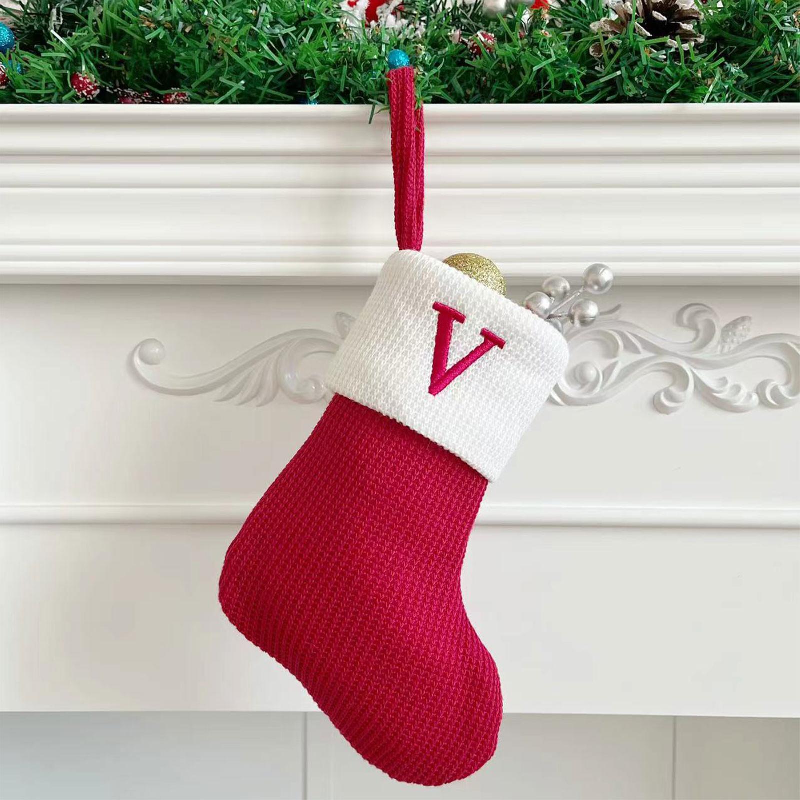 

Christmas Stockings Small Embroidered Letter Knitted Xmas Hanging Stocking Decorations Christmas Party Decor