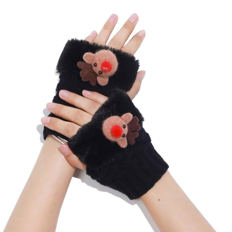 Knitted Gloves Winter Half Finger Mittens Stretchy Touchscreen Christmas Gloves for Kids Teenagers Winter Presents