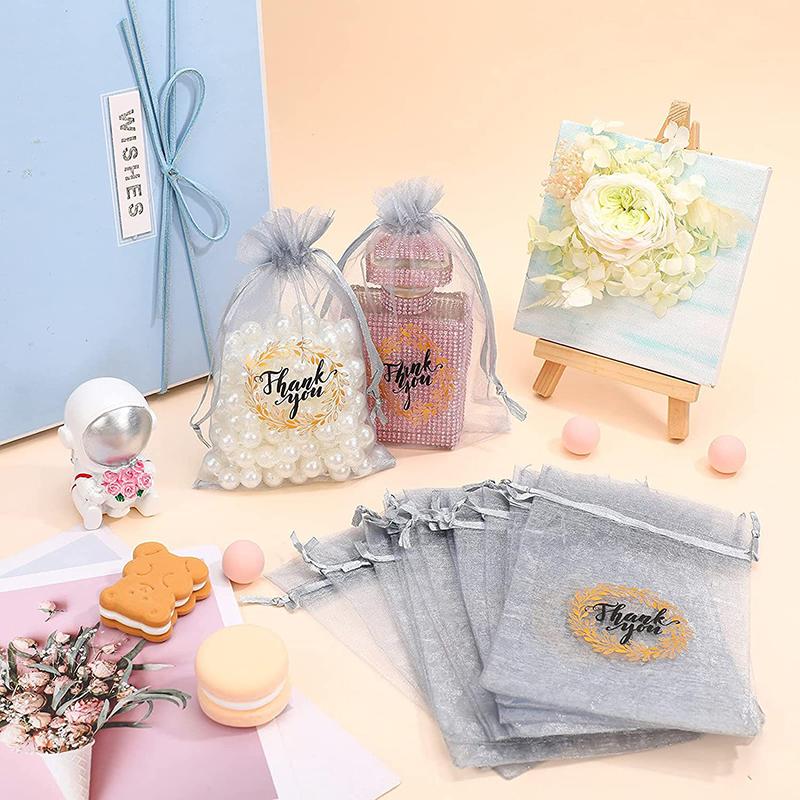 50 Stück Danke Transparent Kordelzug Garn Netzbeutel Geeignet für Geschenkverpackungsbeutel Hochzeit Dankbarkeit Festival Party Geschenktüte