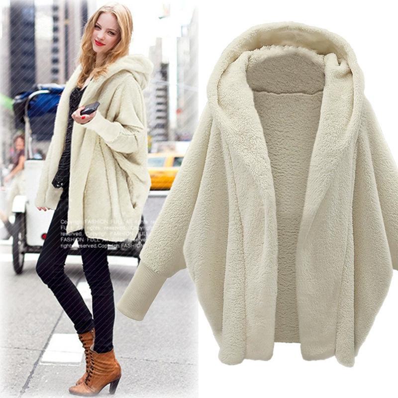 Autumn and Winter Women's Solid Color Long-sleeved Hooded Loose Plush Jacket Women