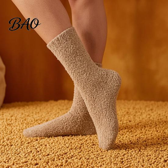Winter Bed Socks for Cold Feet Coral Fleece Crew Women, Thickened Non-slip Warm Socks, Fuzzy Plush Lining Thermal House Soft Mittens Weather Velvet
