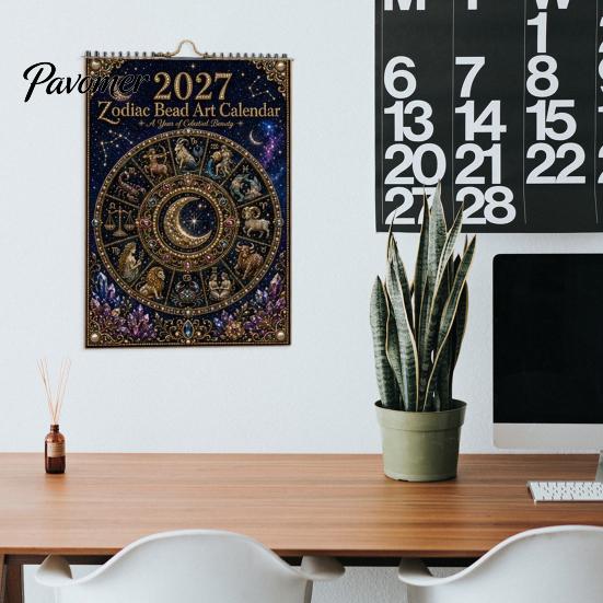 Constellation Themed Craft Kit 2027 Twelve Zodiac Bead Art Calendar Kit, DIY Faux Diamond Painting Wall Hanging Handmade Monthly Planner Calendar,