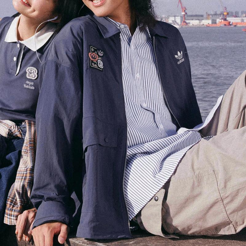adidas Originals X Colaboração Chang Chang Xiong SS23 Cor Sólida Bolso com Aba Logotipo Etiqueta Jaqueta Masculina Marinho IS0644