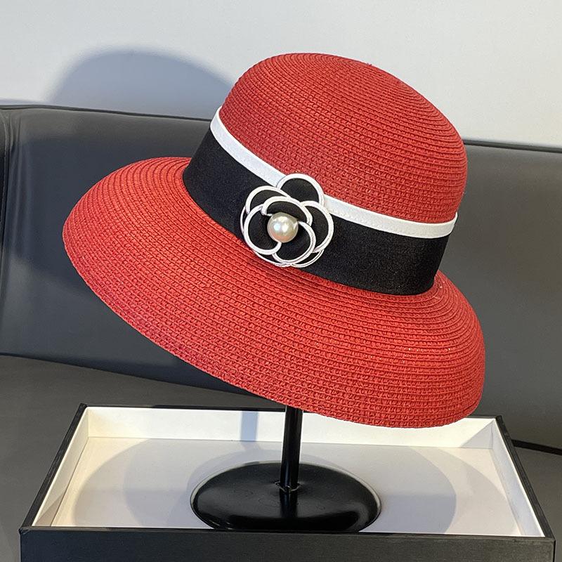 French Celebrity Vintage Elegant Pearl Straw Fisherman Hat Children Summer Travel Versatile Sunscreen Visor Straw Hat