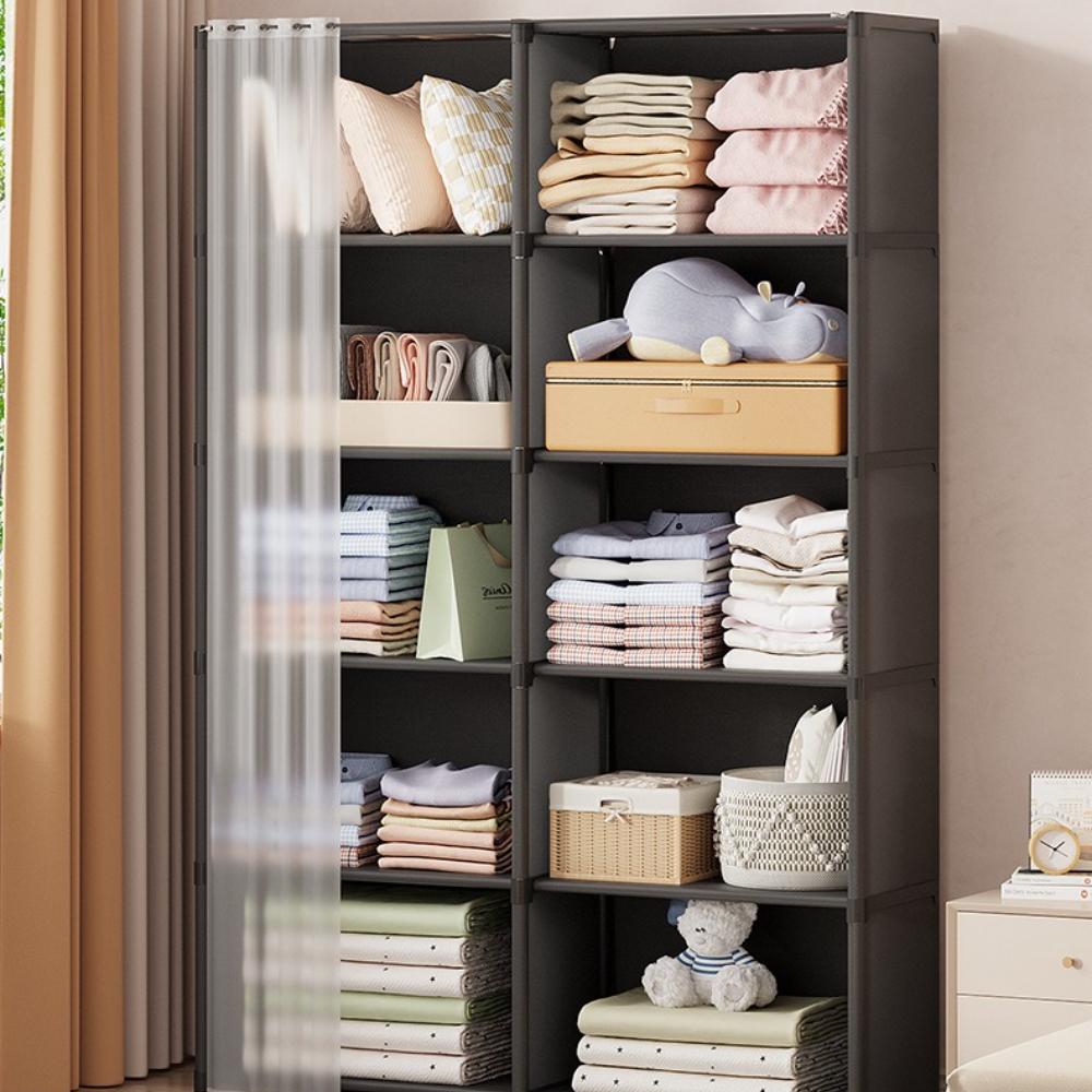 Dustproof Simple Cloth Wardrobe Space Saving Easy To Assemble Widening and Raising Wardrobe Generic Multipurpose Storage Rack
