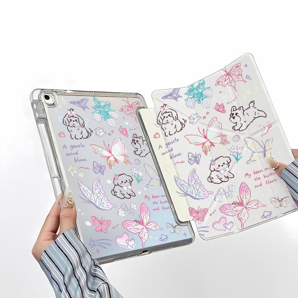 Play Puppy for iPad Pro11 Inch Y Folded Edge Sticker Tablet Protective Case with Pen Slot Anti-drop Soft Case Ins Wind