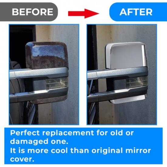 For 2014- Chevy Silverado GMC Sierra Chrome Tow Rearview Mirror Cap Cover