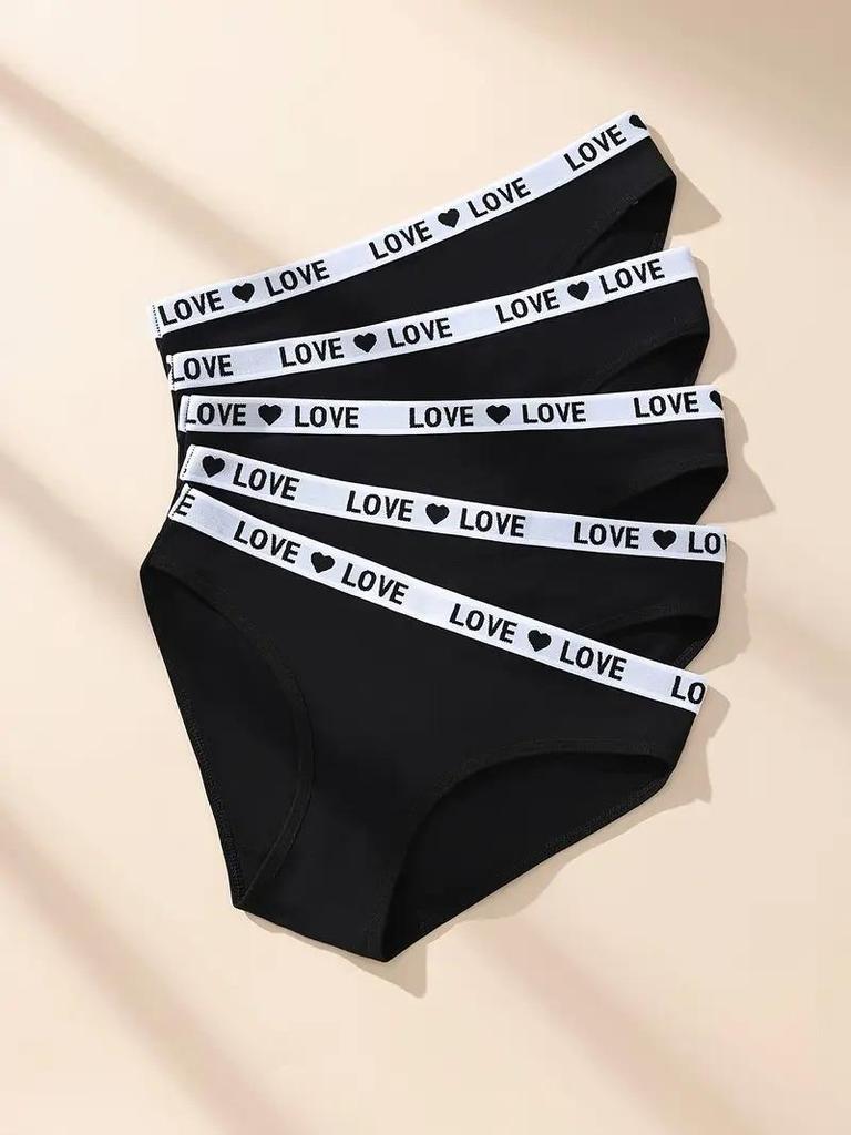 5 Stück Sexy Damen Slips Weiche Baumwollunterhosen Niedliche Buchstaben Mädchen Slips Weibliche Atmungsaktive Stretch-Panty Weibliche Dessous XS-XL