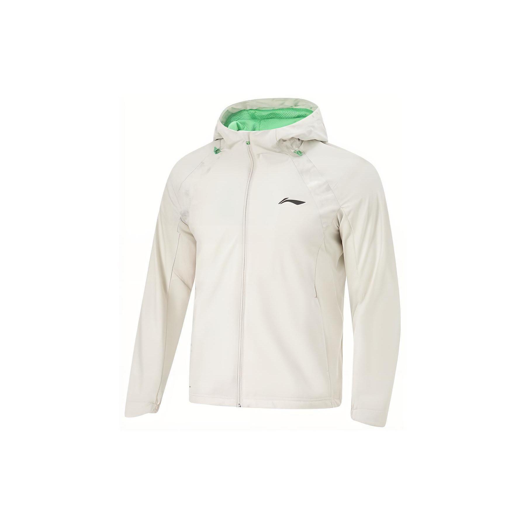 

Li Ning Running Series Logo Print Ветрозащитная водоотталкивающая светоотражающая спортивная куртка с капюшоном Мужские куртки Серебристо-серые AFDU047-3