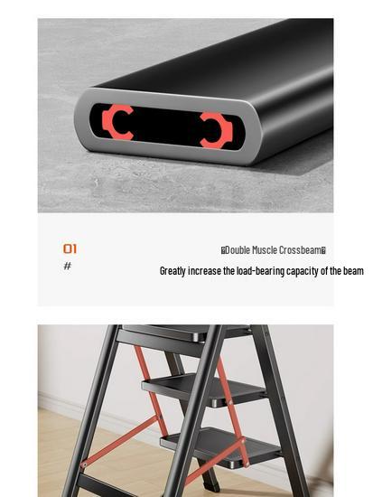 Household Folding A-Frame Ladder: Thickened 3-4 Step Indoor Stool with Widened Steps