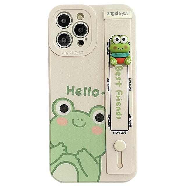 Roztomilý 3d náramek Frog pouzdro na telefon pro Iphone 14 Pro Max 13 12 11 Kryt stojanu Kreslený měkký Tpu Ochrana fotoaparátu Funda