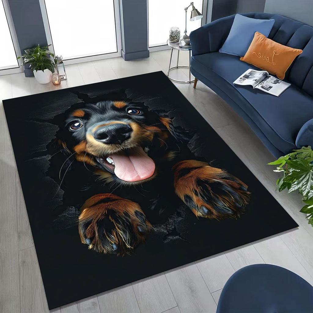 Tapete Fofo Cão Filhote Quebrando a Parede Ilusão 3D para Quarto Sala de Estar Sofá Casa Capacho Decoração, Tapete Grande Antiderrapante para Brincar de Crianças