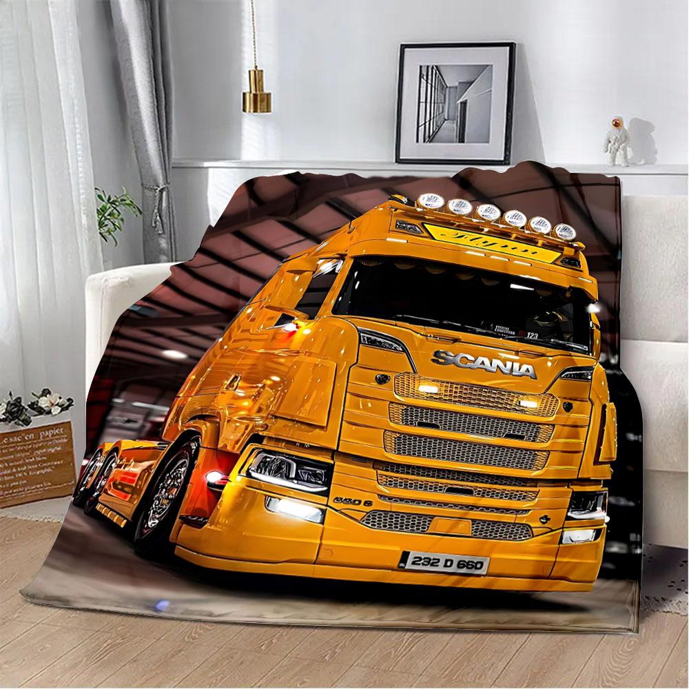 Printed Blanket Picnic Blankets Car Brand Scanias TruckS Warm Blanket Soft and Comfortable Blanket Home Travel Birthday Gift