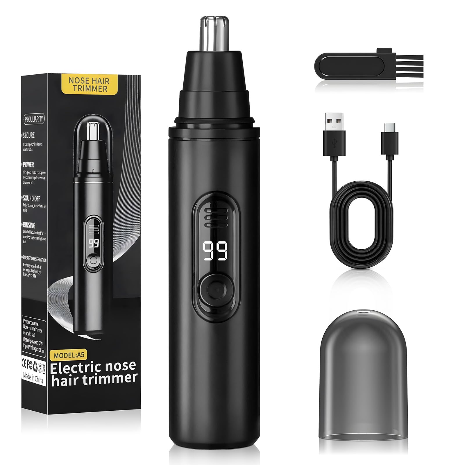 

Gegoup Electric Nose Hair Ear Hair Trimmer LCD Battery for and Nose Hair Cleaning Brush Gift Idea Trimmer, [Compact & Display] Type-C Rechargeable,