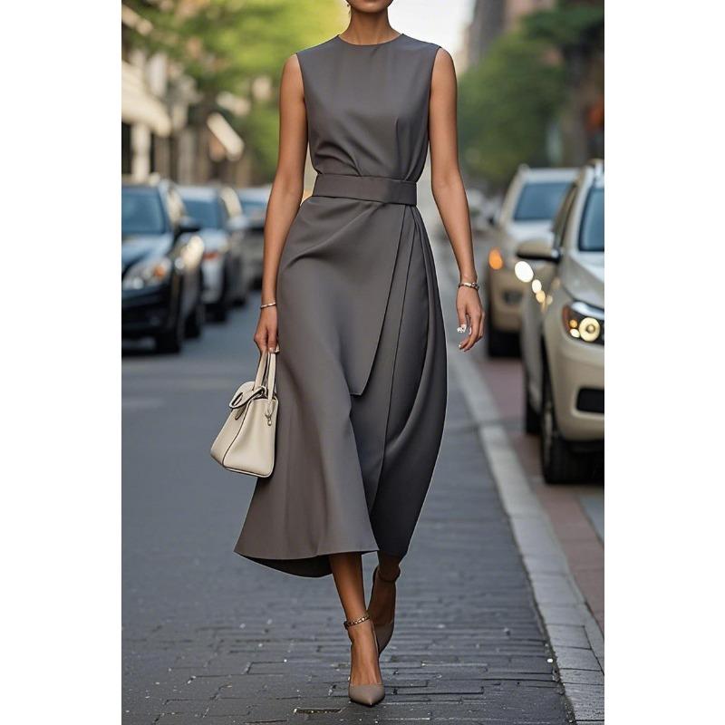 Summer Sleeveless Round Neck Fashionable Casual Long Dress