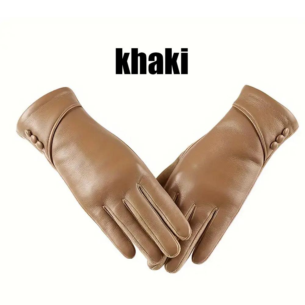 

Elegant Women PU Leather Windproof Touchscreen Gloves With Soft Fleece Lining Warmth Cycling Gloves Anti-slip Design for Outdoor хакі