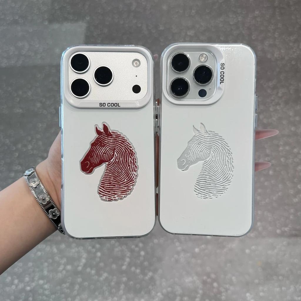 New Year's Creative Fingerprint Horse Applies To Apple iPhone17 Pro Mobile Phone Case 16 Color Silver 15 Laser 14/13 Hard 12