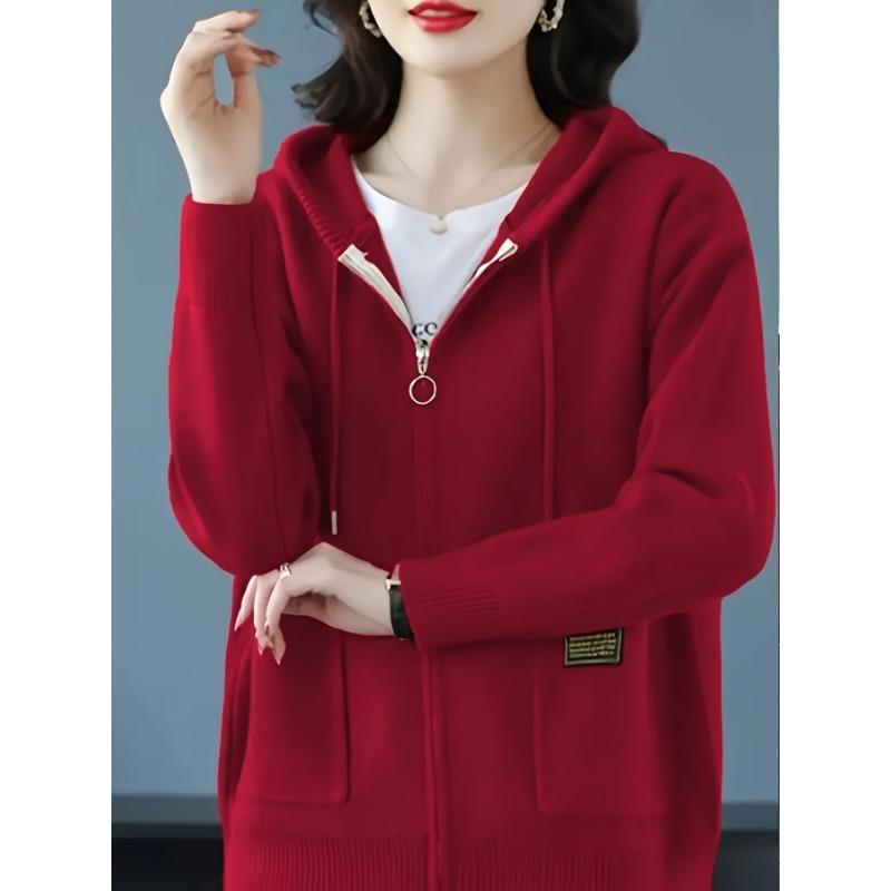 Hooded Cardigan Women's Zip-Up Cardigan for Spring/Fall Transitional Weather, Everyday & Formal Outfits