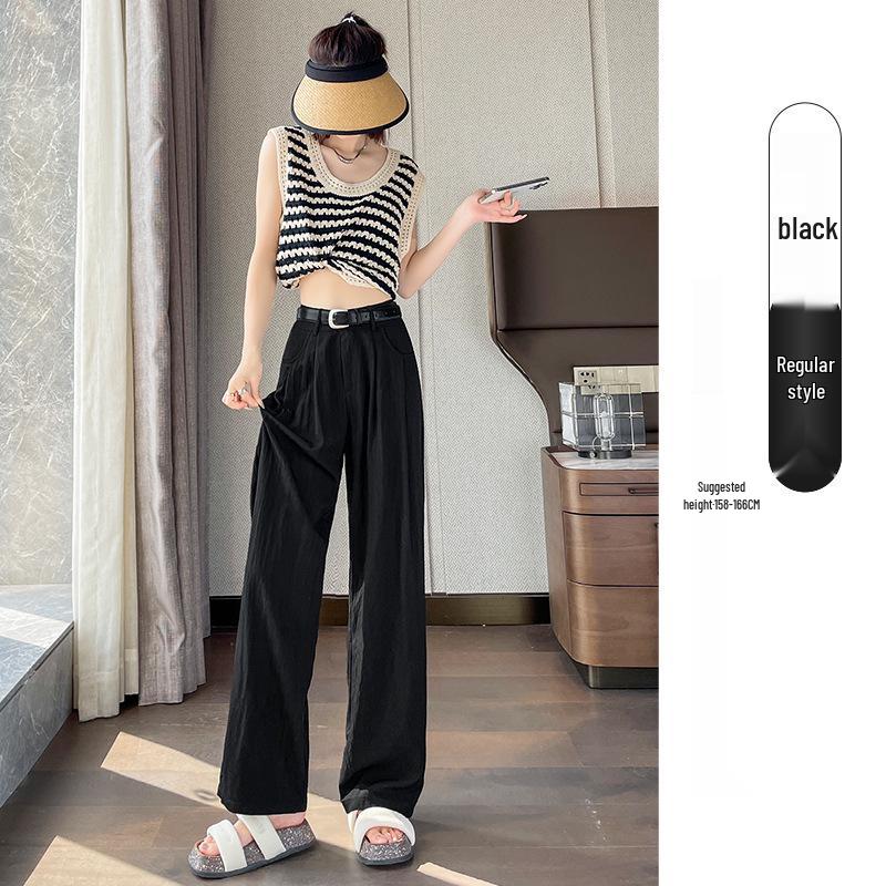 Women s 2026 Summer Linen Yanshan Wide-Leg Pants - Thin, Ice Silk Cotton, Petite Zen Style M