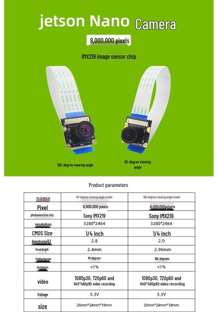 Jetson Nano/Xavier NX HD AI Vision Camera with Wide Angle 8MP IMX219 Sensor