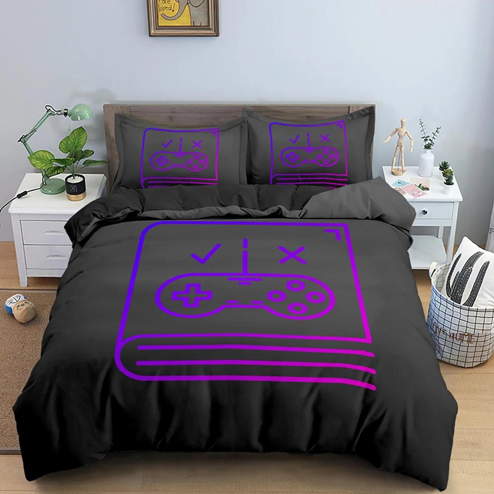 Gaming Gamer Duvet Cover Set Gamepad Bedding Set,Video Game Comforter Cover Neon Gamepad Geometry Brick Wall Design Quilt Cover